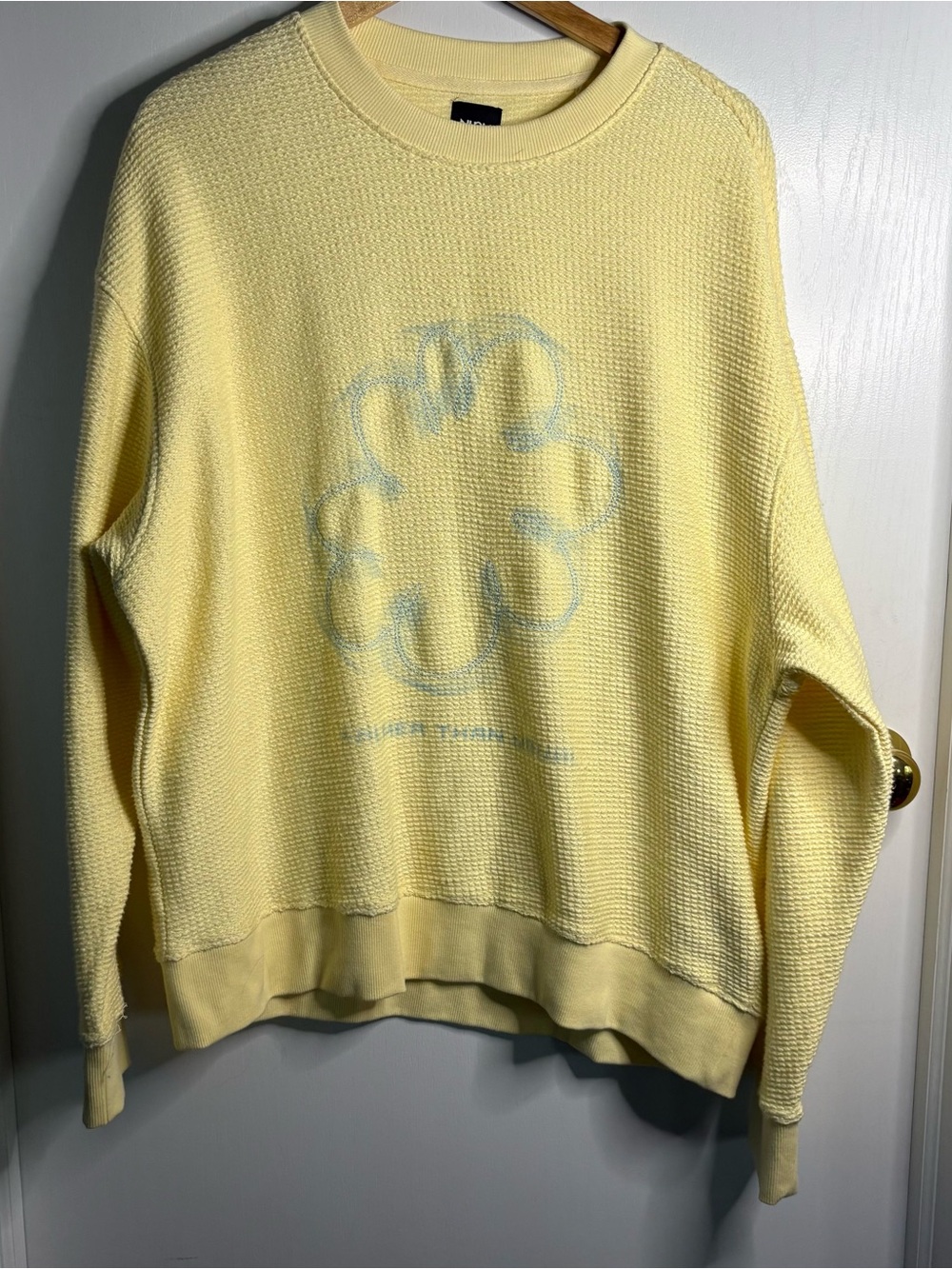 NUON Women's XL Yellow Knit Cotton Drop Shoulder Crewneck Textured Sweatshirt